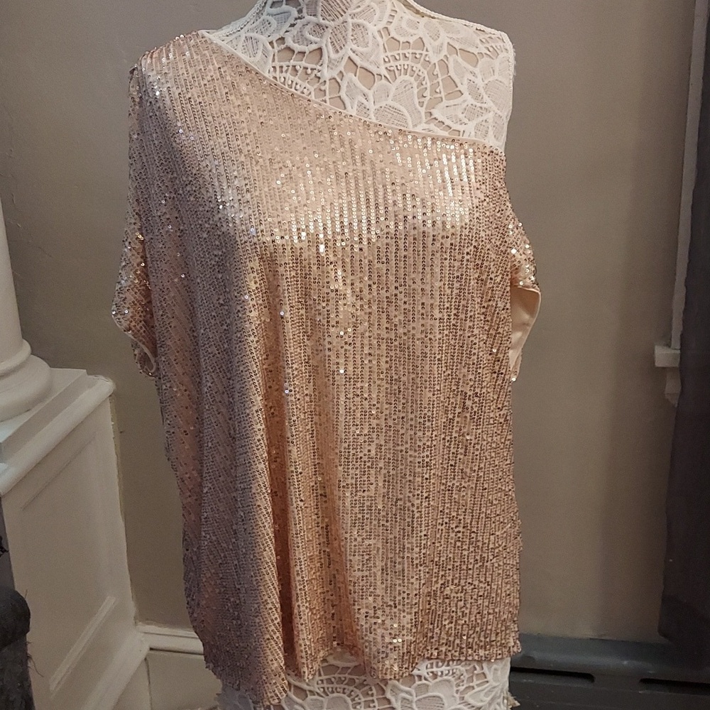 TORRID Gold Sequin Off-the-Shoulder Short Sleeve Top NEW 12 - Picture 3 of 13